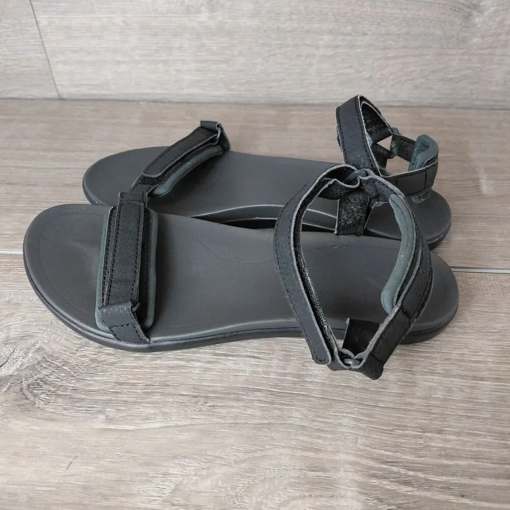 Olukai Sandals Women 9 Black Luana Strappy Adjustable Ankle Slingback Beach Shoe